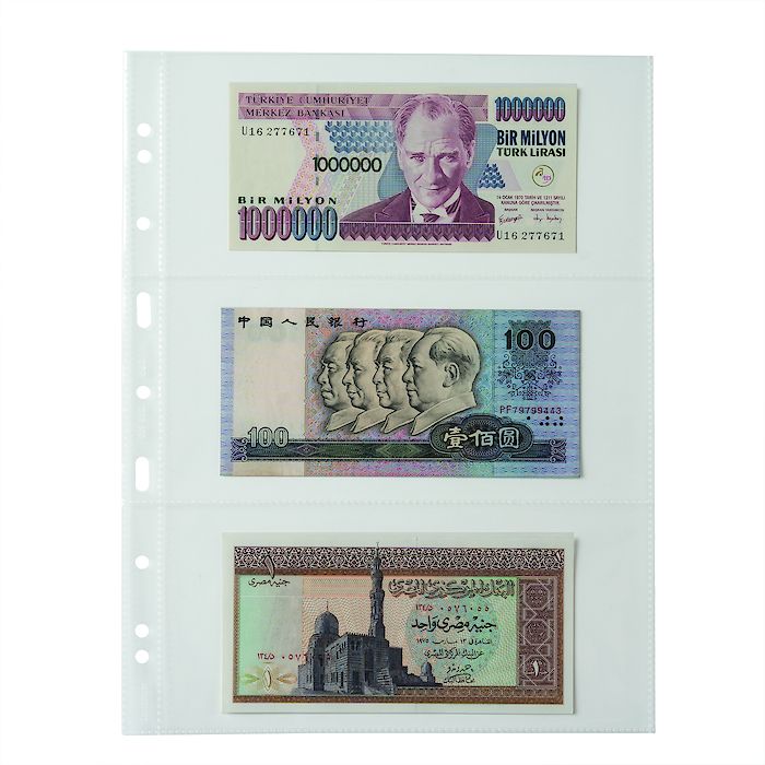 SH 312 plastic sheets, 3 horizontal pockets for banknotes, PP, clear, pack of 50