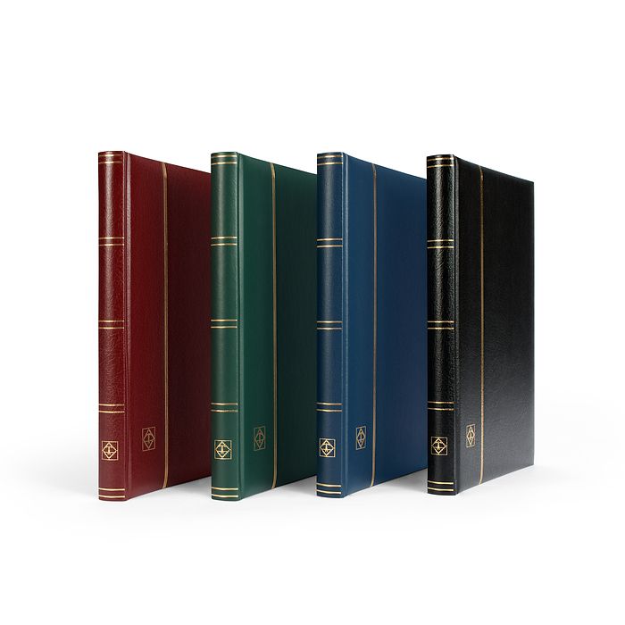 PREMIUM Stockbooks - padded leather cover, black pages, clear strips and interleaves