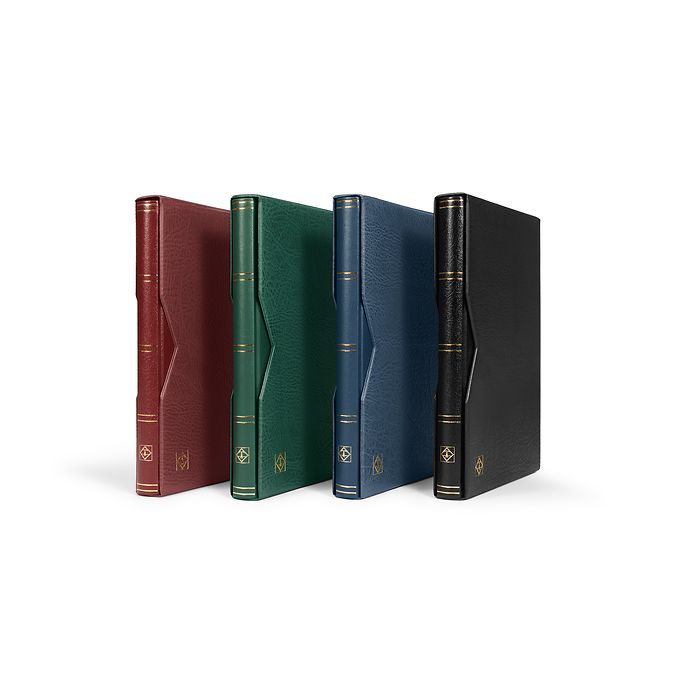 PREMIUM Stockbooks - padded leather cover, black pages, clear strips and interleaves