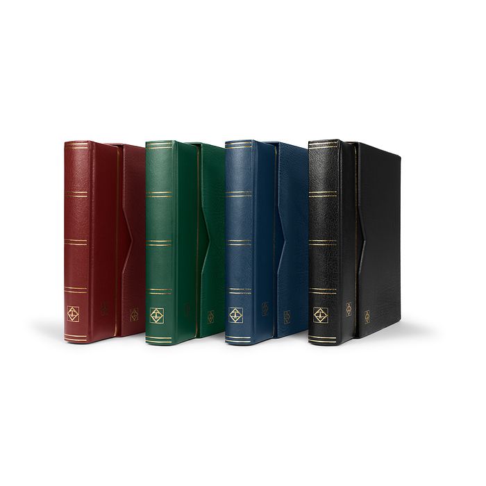 PREMIUM Stockbooks - padded leather cover, black pages, clear strips and interleaves