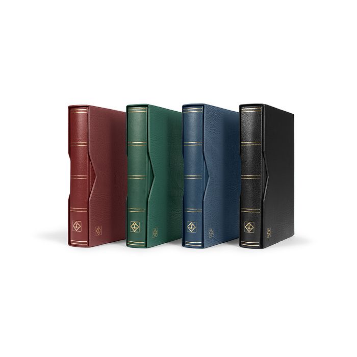 PREMIUM Stockbooks - padded leather cover, black pages, clear strips and interleaves