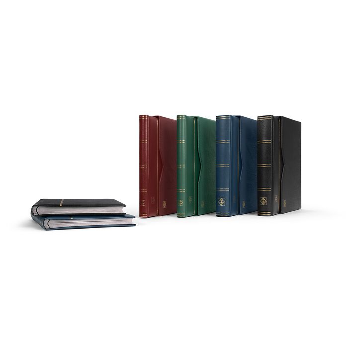 PREMIUM Stockbooks - padded leather cover, black pages, clear strips and interleaves